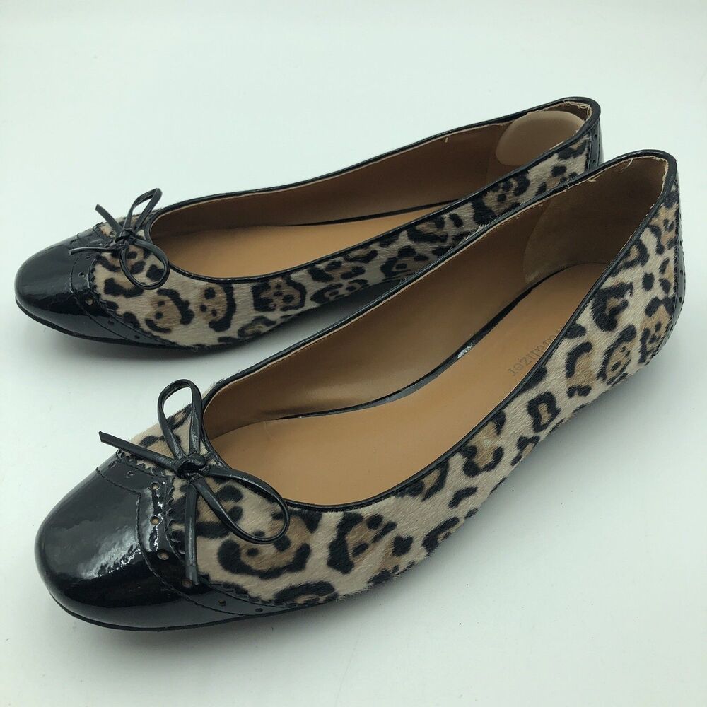Naturalizer Faux Fur Cheetah Print Round toe Bow Flats 6.5M